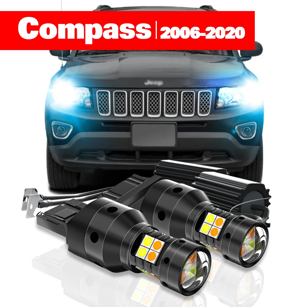 For Jeep Compass MK MP 2006-2020 2pcs LED Dual Mode Turn Signal+Daytime Running Light DRL 2010 2011 2012 2013 2014 Accessories