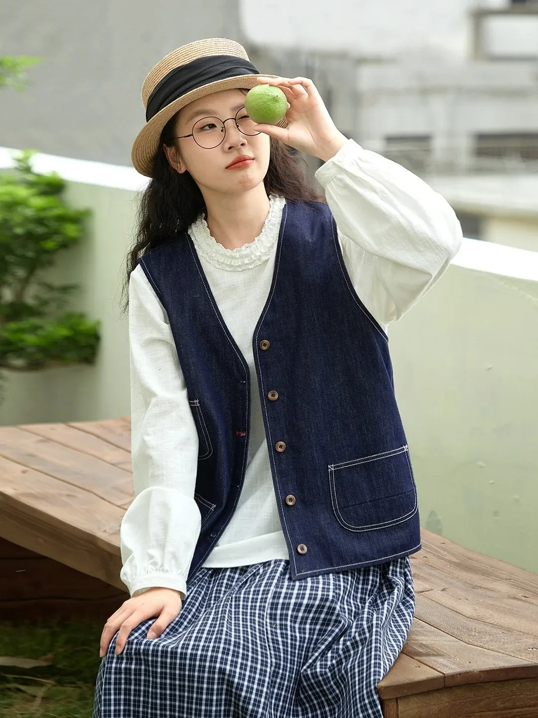 Retro Japanese Style V-Neck Denim Vest Casual Loose plus Size Women's Fashion City Walk Travel Shopping Home Comfortable Oute...