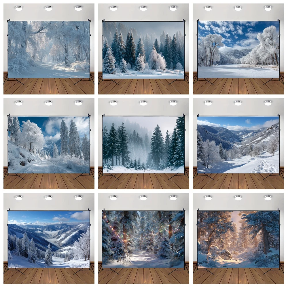 

MOON.QG Winter Forest Landscapes Mountain Forests Path Snow Background Backdrop Newborns Studio Banner Photozone Party Poster