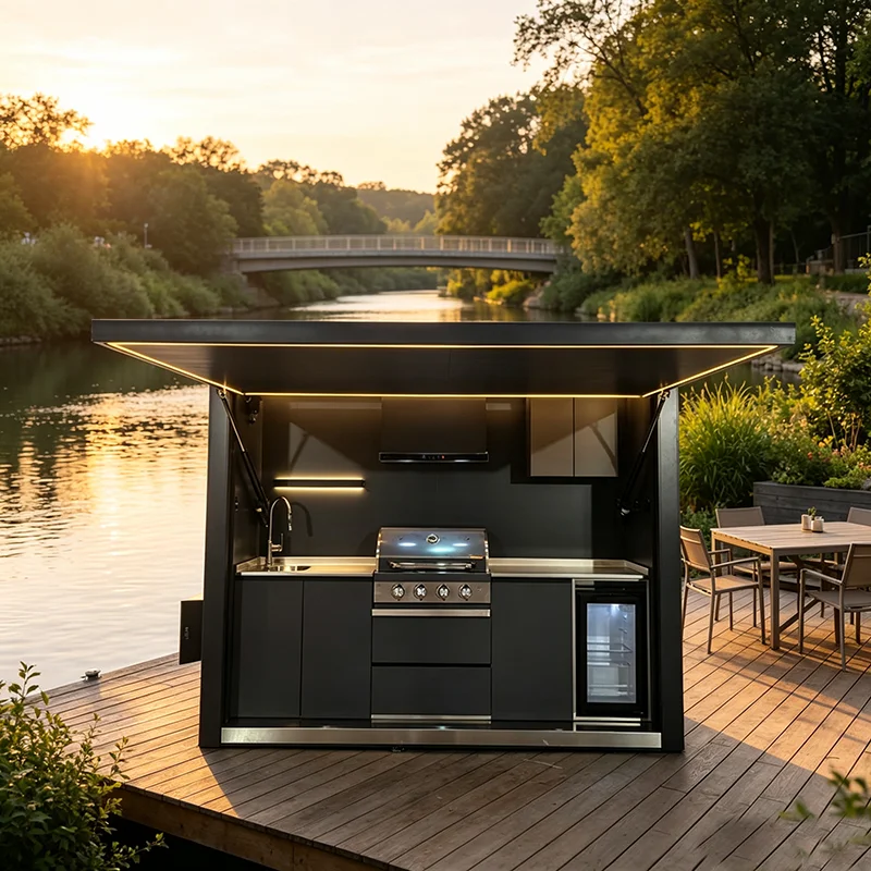 Garden Outdoor Kitchen Island Waterproof Modular BBQ Cooking Counter Unit