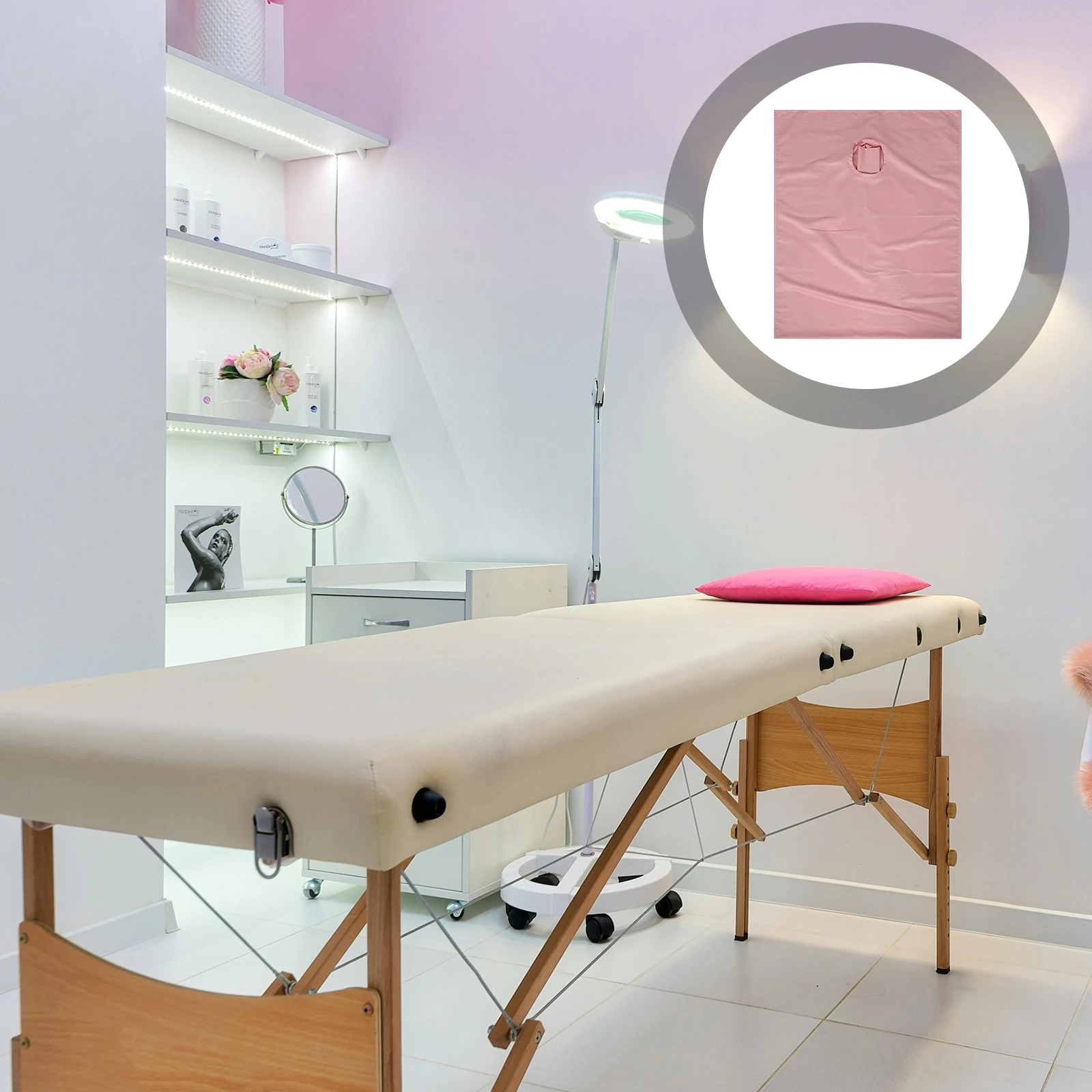 

Opening Bed Cover Massage Face Hole Towel Covers Fitted Washable Table Protector Pink Reusable Portable