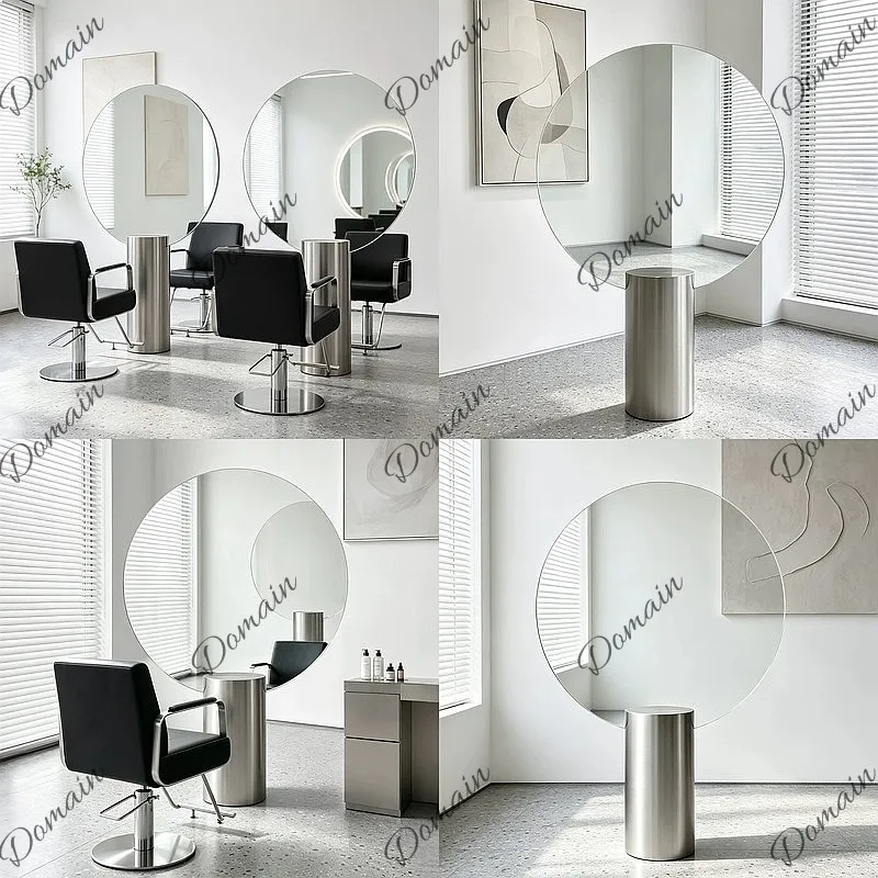 Salon Double-sided Hair Dyeing Mirror Stainless Steel Floor Mirror for Barber Shop Hairdressing