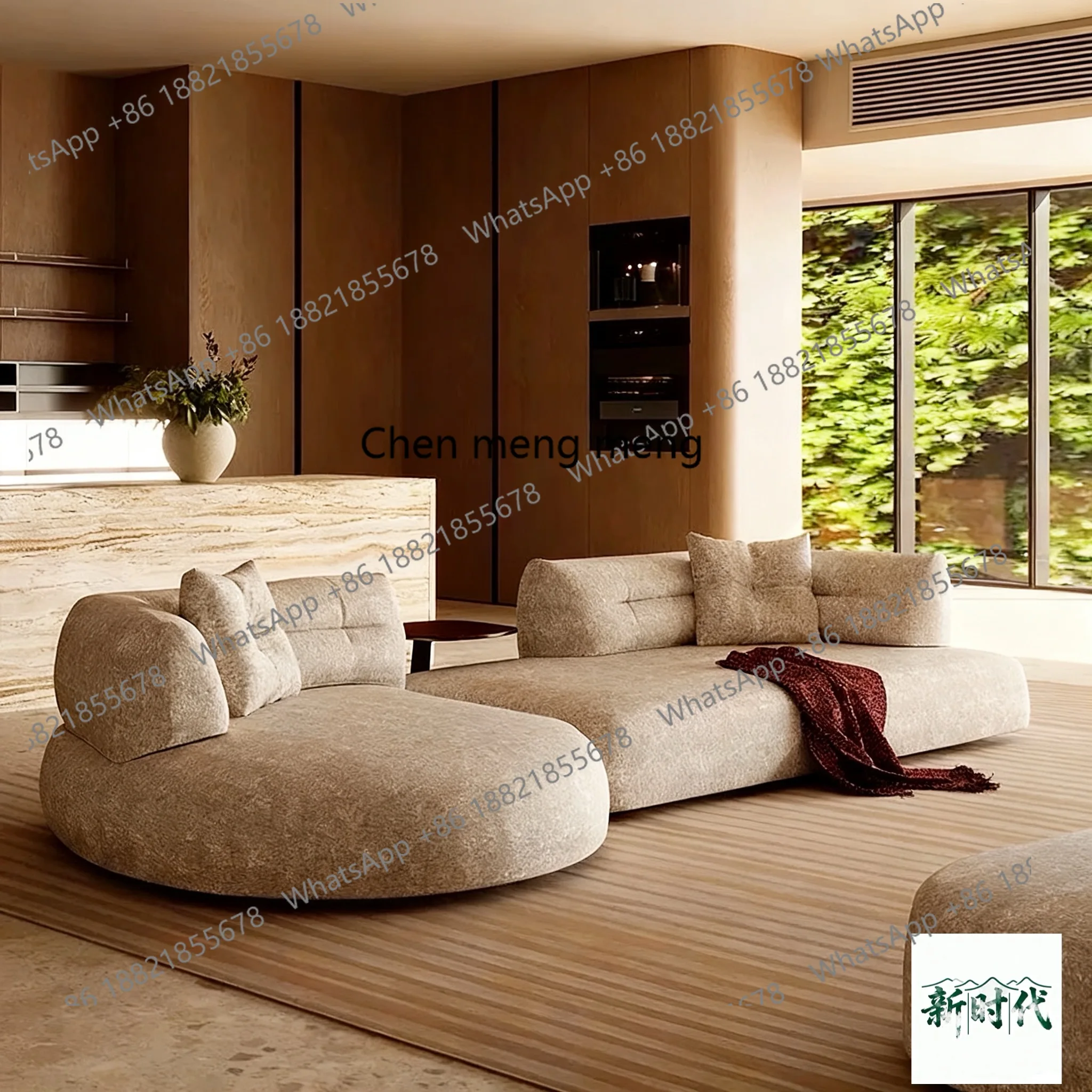 

Italian minimalist arc, modern villa flat floor lounge area chenille fabric living room special-shaped sofa