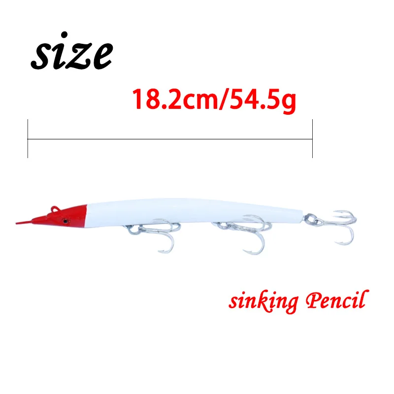 Saury Fish Pencil Fishing Lure Sinking 182mm 54.5g HardBait Treble Hook Swimbait Wobbler Tackle Jerkbait Deep Artificial Bait