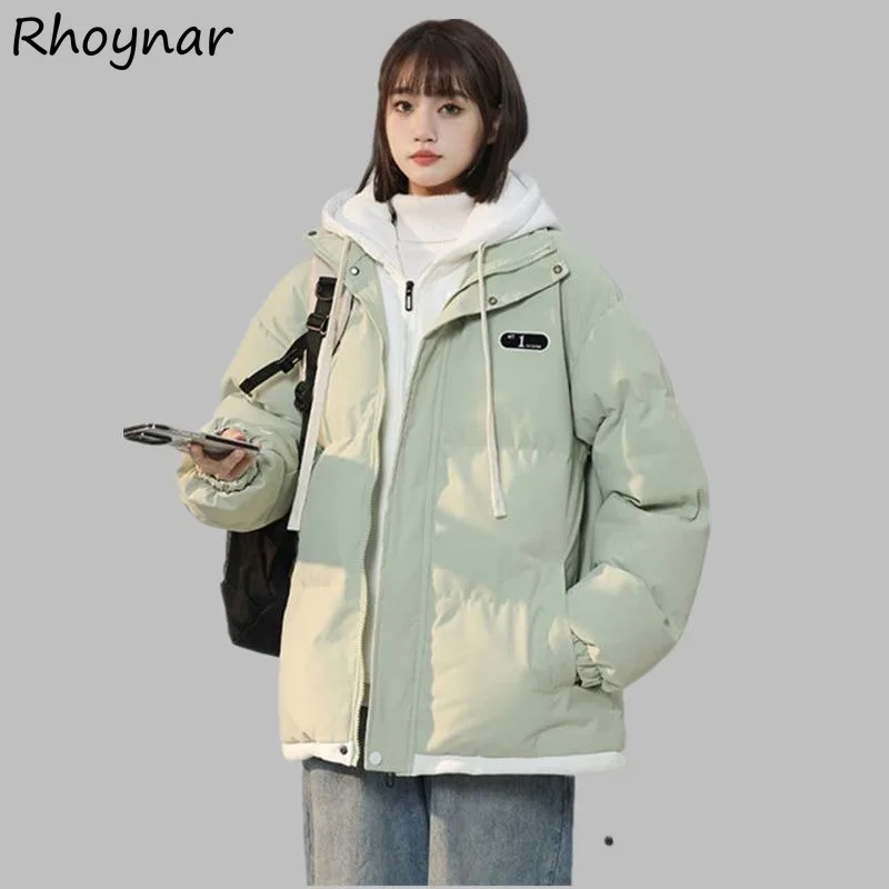 

Parkas Women Thickening Hooded Casual Baggy Spliced Panelled Students Pockets Korean Style Coats Tops Winter Zipper Streetwear