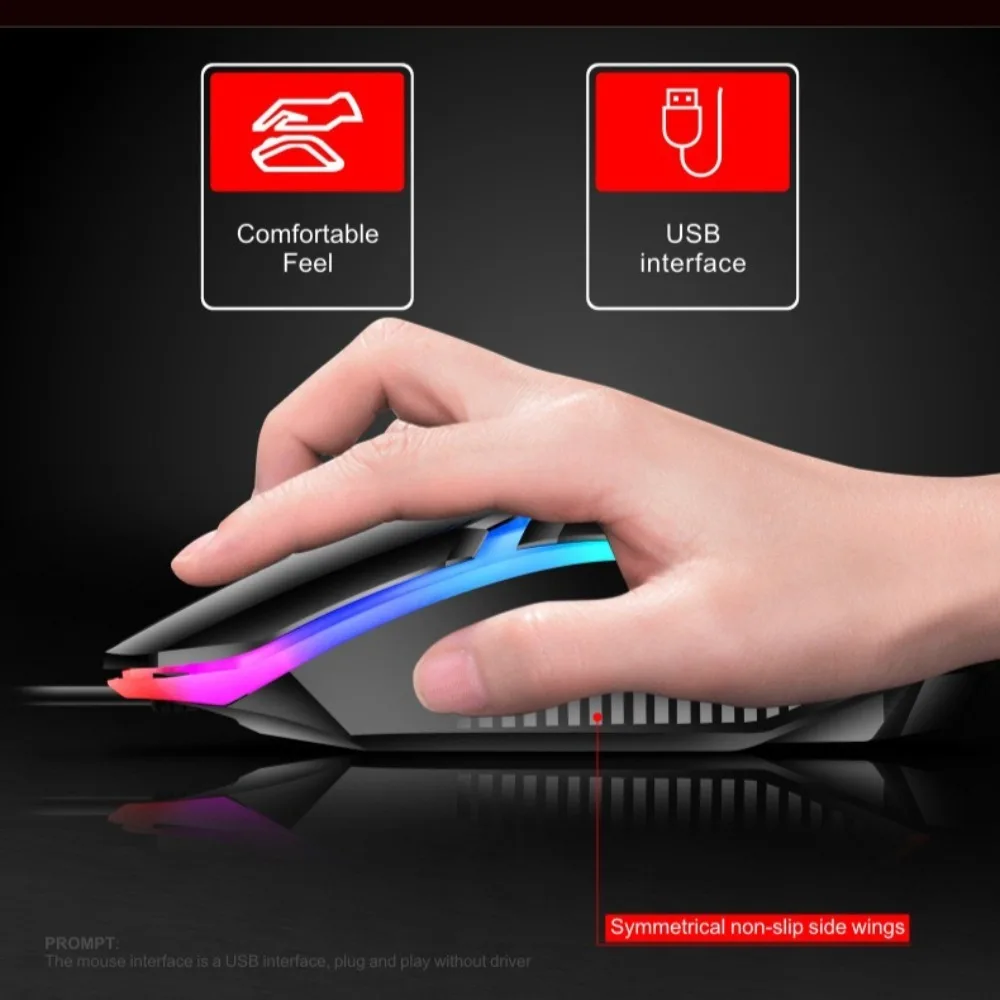 Rainbow backlit wired gaming keyboard and mouse set, plug and play wired keyboard and mouse combination, suitable for indoor leisure, e-sports and office peripherals of desktop and laptop computers view 4