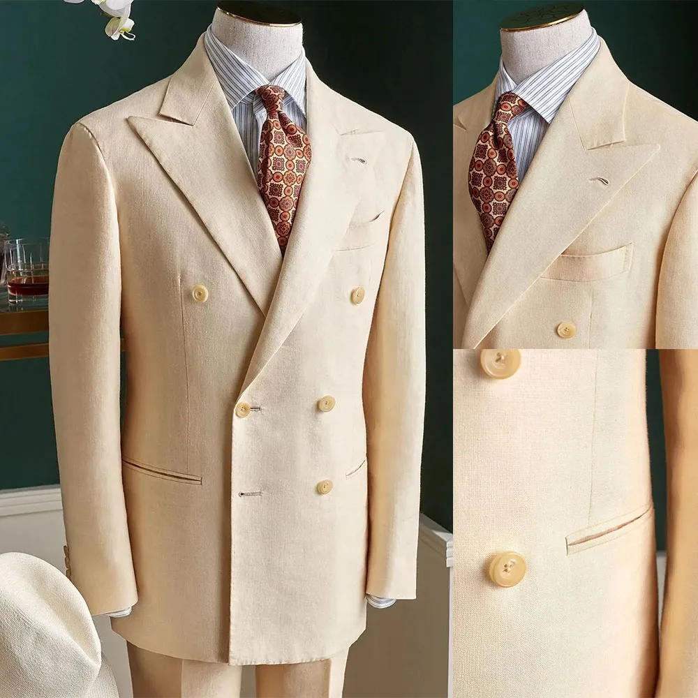 

Men Suits Newest Two-Pieces Jacket and Pants Double Breasted Custom Made Handsome Formal Fashion in Summer