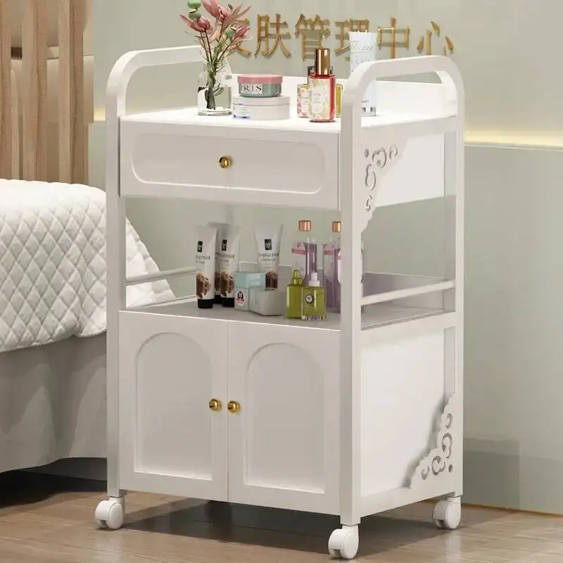 صالون تجميل متنقل لمستحضرات التجميل مساعد مانيكير دعم عربة ماكياج عربة تخزين قابلة للإزالة عجلات الروليت الأثاث صينية الحلاق #1
