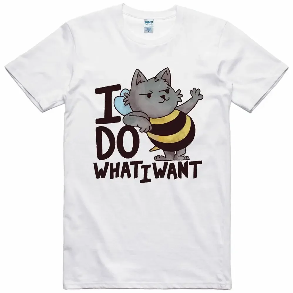 Camiseta Estampado Corte Normal 100% de Algodón Gato Abeja i Do What Want Anime Graphic T-shirts for Men Clothing Women