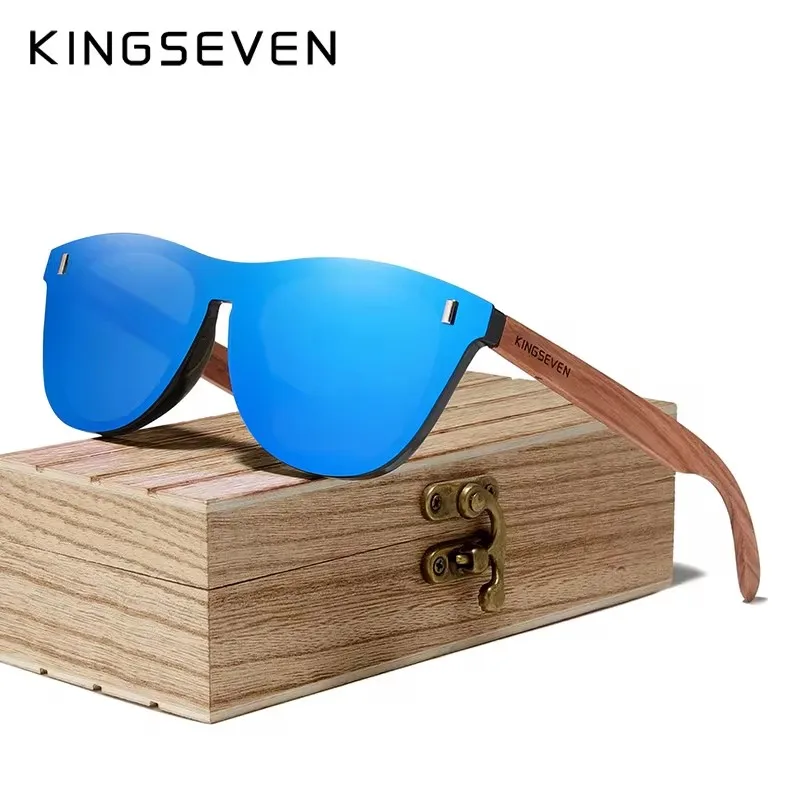 KINGSEVEN Brand Natural Wooden Sunglasses Men Retro Causal Polarized Rimless Women Glasses UV400 Bubinga Wood Fashion Eyewear