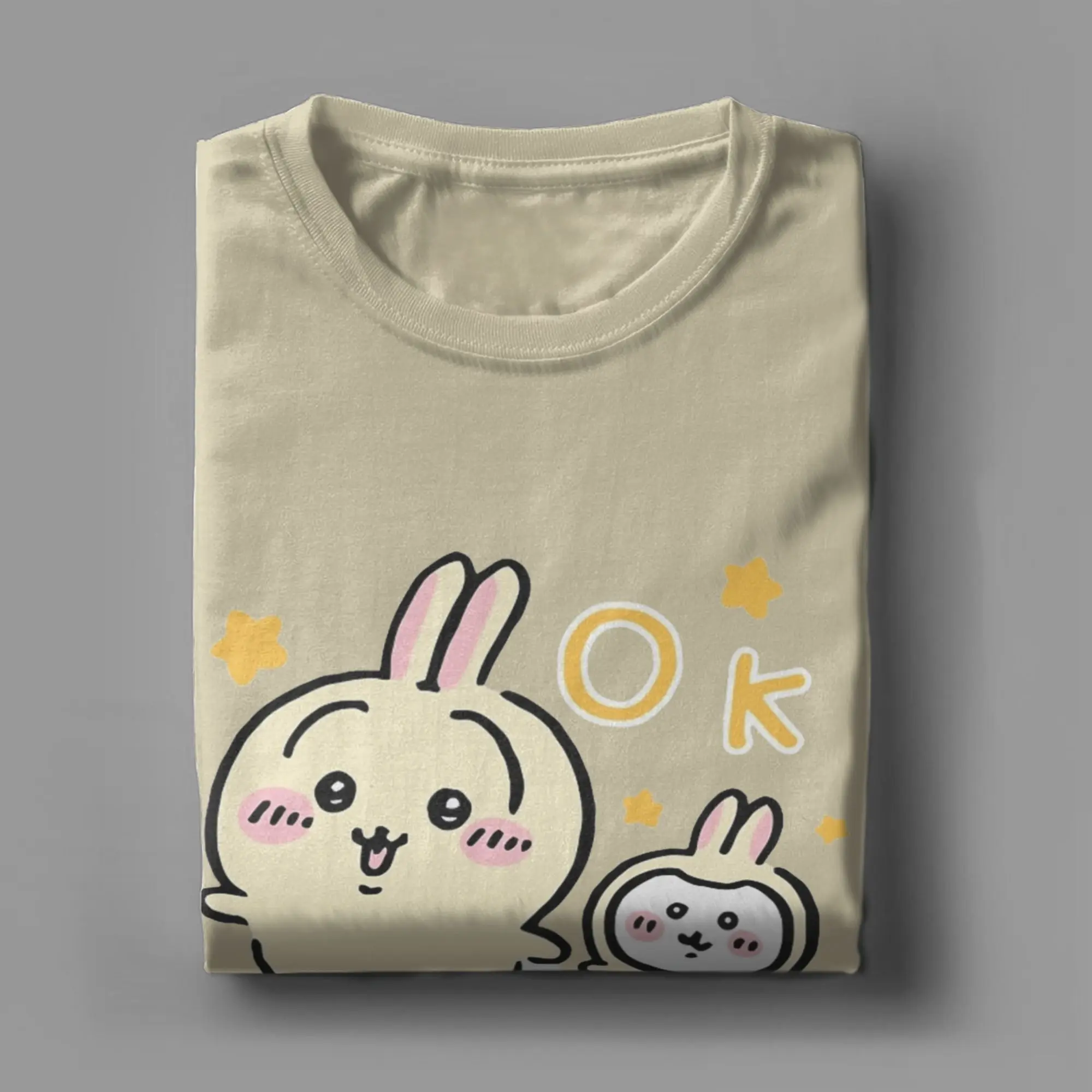 

Мужская желтая футболка Chiikawa OK, одежда из 100% хлопка, забавная футболка с короткими рукавами и круглым вырезом, уникальная футболка