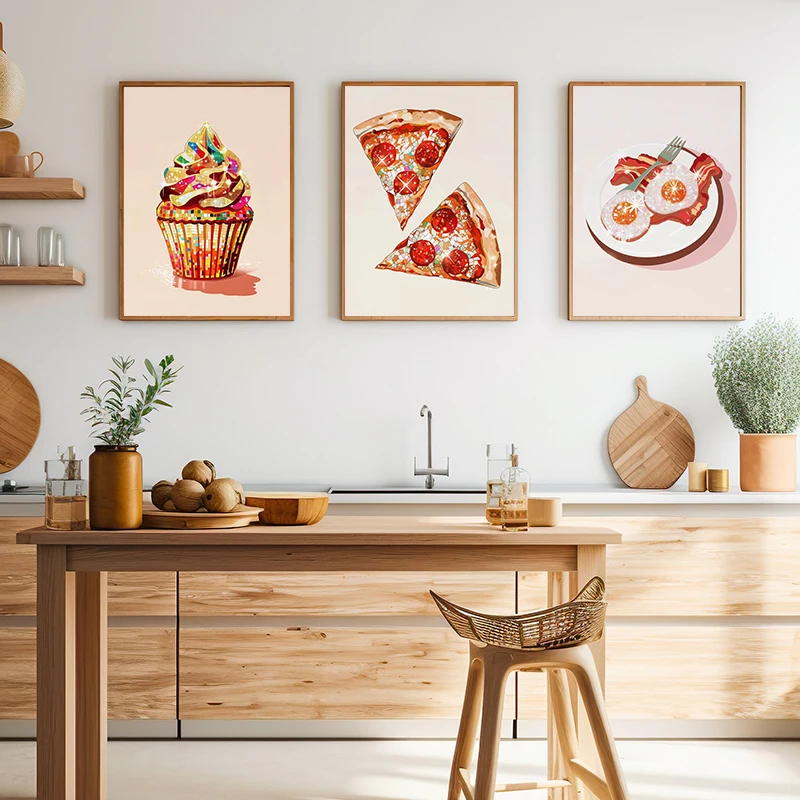 1PC frameless decorative art print,Disco Sparkling Food Cherry Pink Fashion Dessert Poster and Print Canvas Printing Wall Art Pi