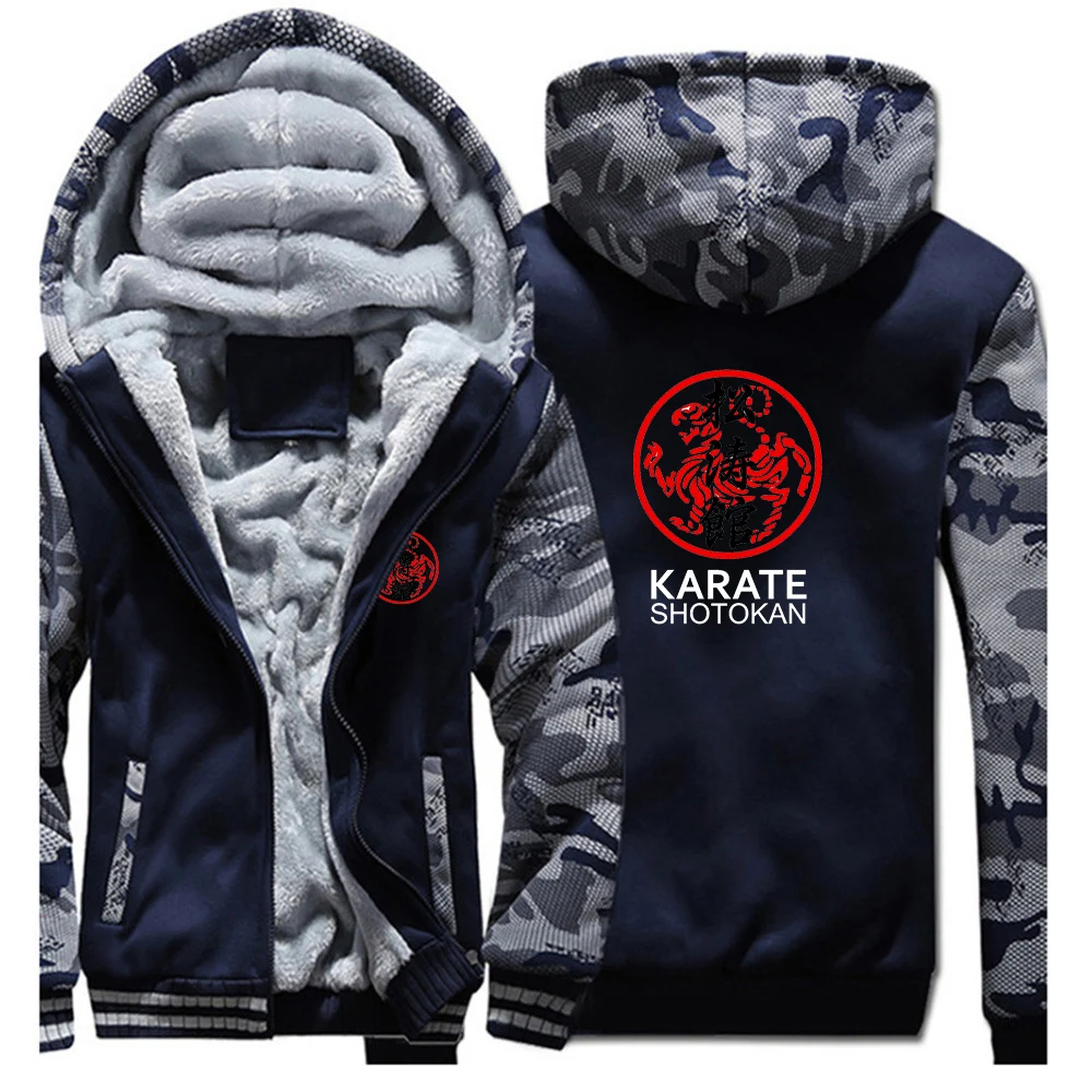 

2025 Autumn Winter Shotokan Karate Print Popular Thickened Zipper Hoodies Men's High Quality Drawstring Long Sleeve Hooded Coats