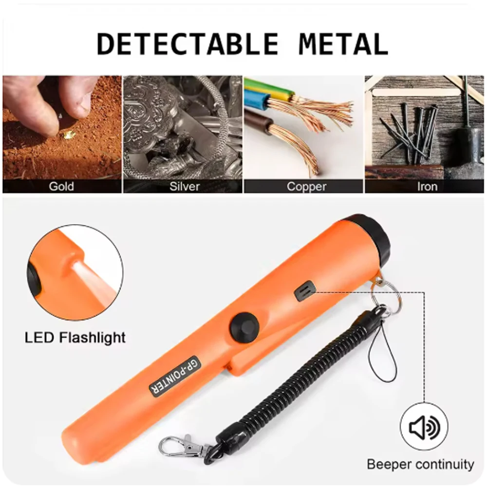 Pro GP-Pointer Handheld Metal Detector w/IP66 Waterproof & LED-Bracelet Strap for Treasure Hunting & Outdoor Exploration