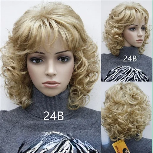 Perruque Synthétique Courte et Bouclée pour Femme, Cheveux Blonds, Bruns, Vin Rouge