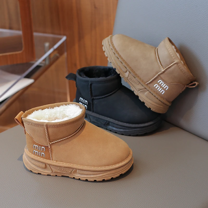 

Новинка 2025 года, зимние детские кожаные непромокаемые зимние ботинки, противоскользящие утолщенные хлопковые ботинки