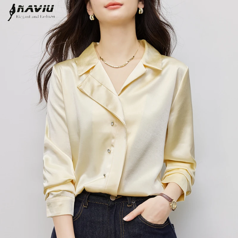 

NAVIU Chiffon Shirt For Women Long Sleeve Fashion Temperament Professional Casual Blouse Office Ladies Work Tops