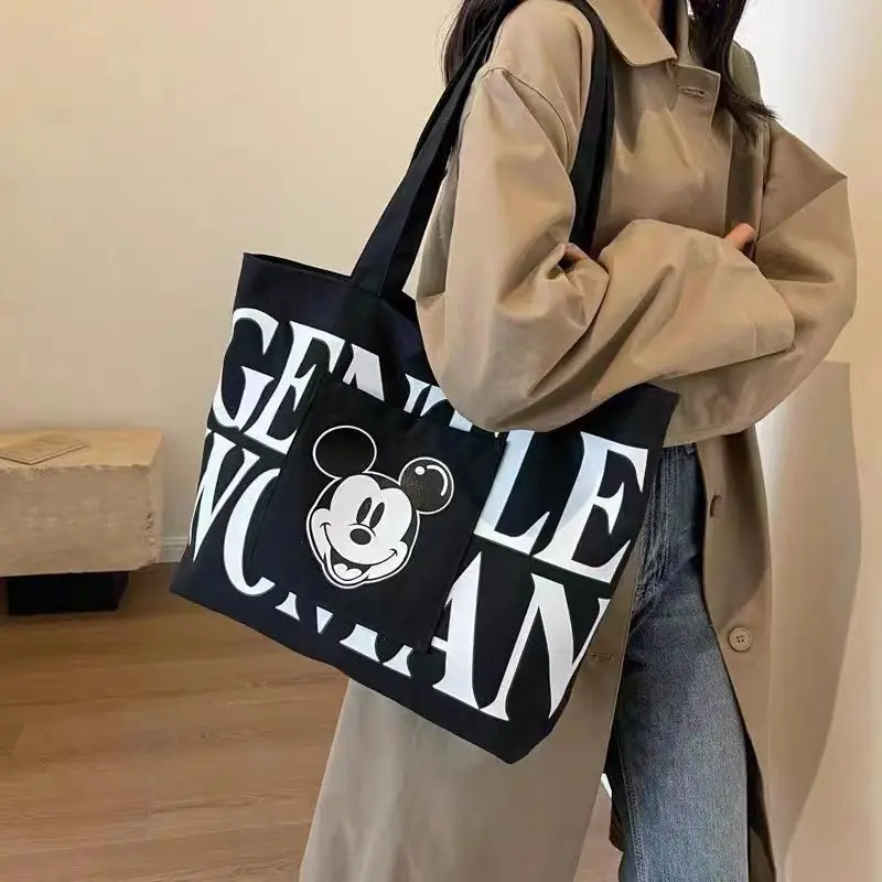 Anime Mickey Mouse Letter Canvas Tote Bag Disney Fashion Portable Shopping Bag for Women Cute Minnie Shoulder Bags Birthday Gift