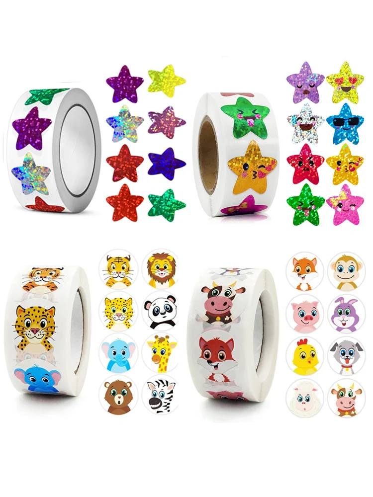 500/1000 sztuk kolorowe gwiazdki samoprzylepne holograficzne naklejki w kształcie gwiazdek Zoo Farm naklejki do albumu rolki etykiety dla dzieci DIY zabawki prezentowe — zdjęcie 2