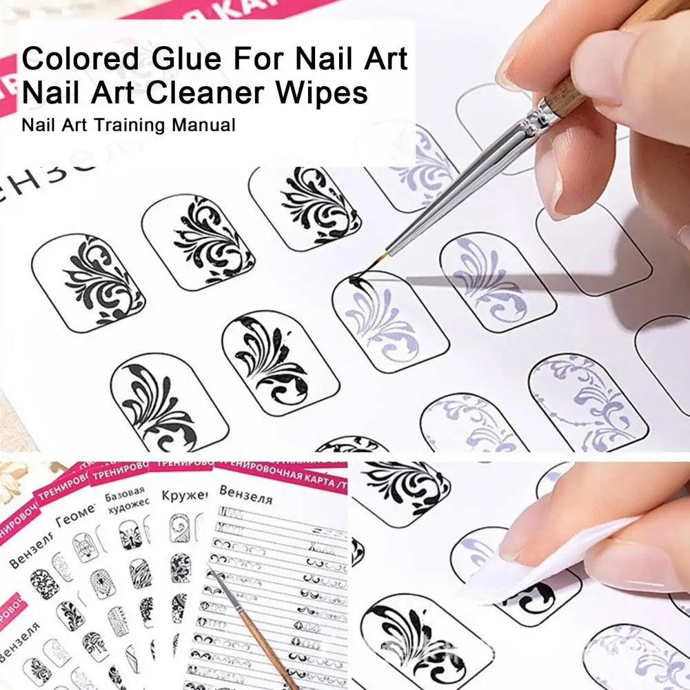 12Pcs Nail Art Training Card Nail Design Practice Sheet Women Beginner Fingernail Pattern Template Exercise Book Practice Tools