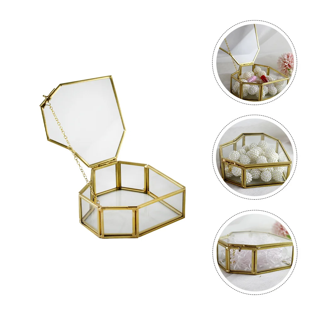 

1Pcs Heart Shaped Glass Jewelry Box Clear Storage Holder with Copper Trim Perfect for Women's Jewels Organizer Desktop Dresser