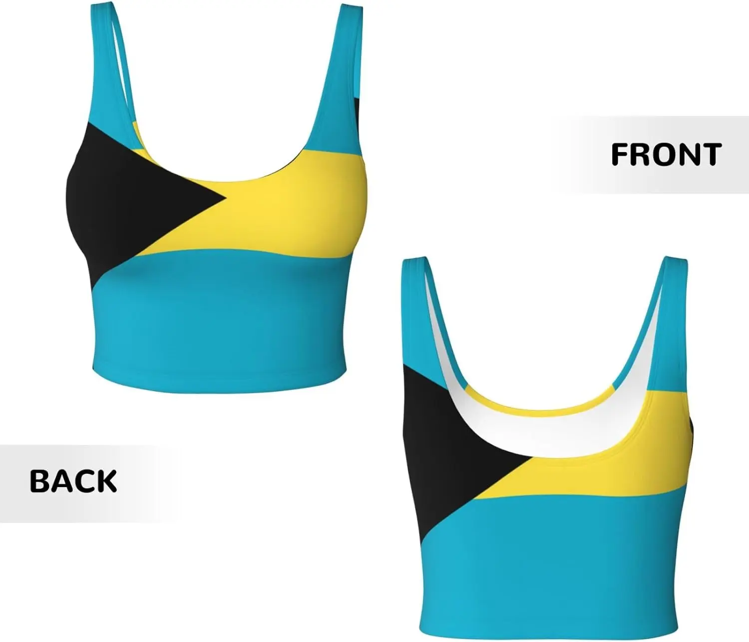 سترة رياضية نسائية بعلم البهاما، حمالة صدر رياضية مع ظهر على شكل حرف U وحشو قابل للإزالة، قمصان بدون أكمام لليوجا واللياقة البدنية والبيلاتس