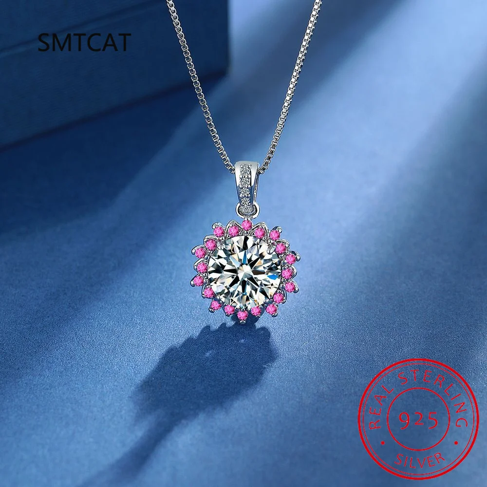 

925 Sterling Silver Round Halo Simulated Moissanite Necklace White Gold Plated Classic Elegant Necklace Engagement Jewellry Gift