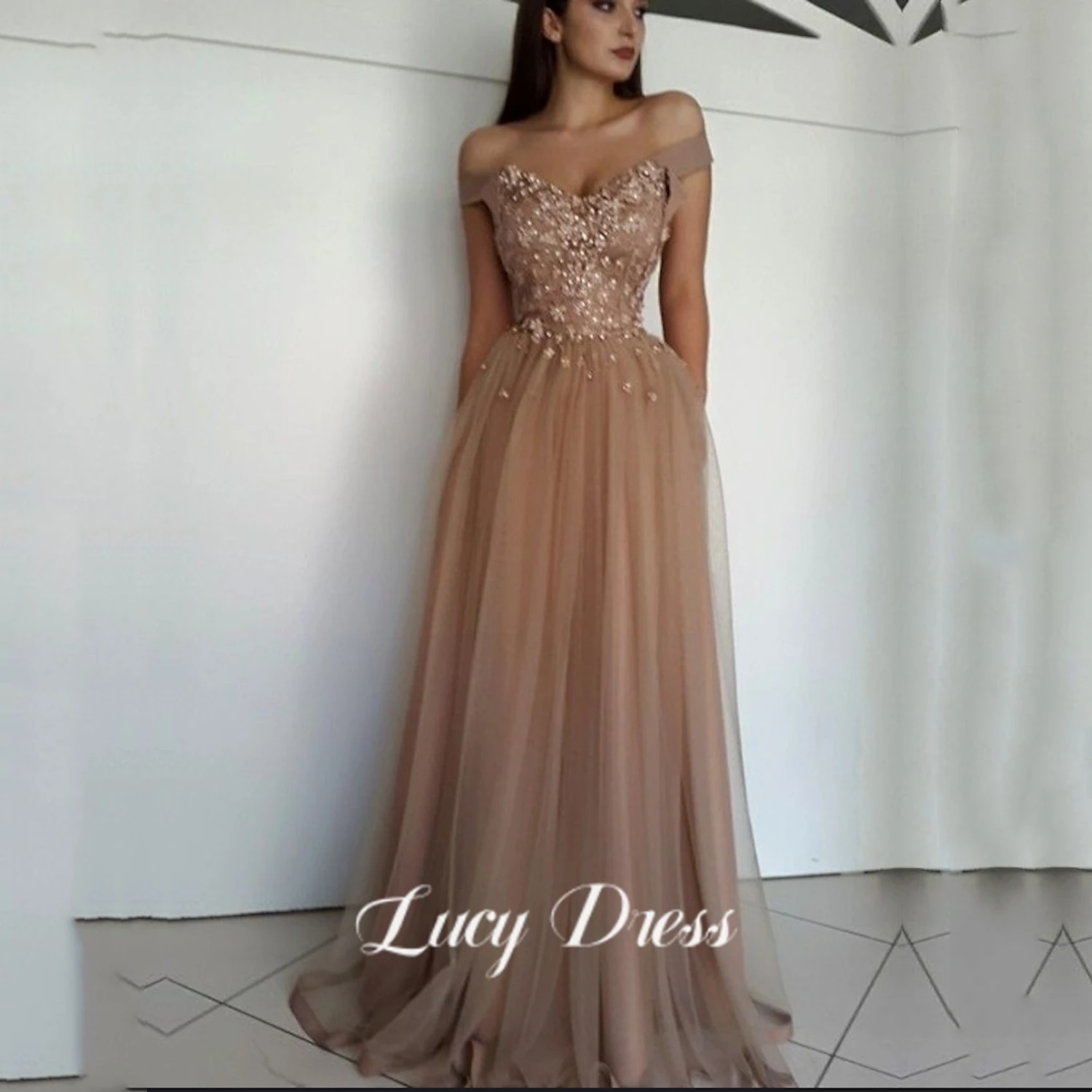 

Lucy Elegant Evening Dresses for Women Luxury Woman Party Dress Sweetheart Bead Embroidery Mesh Champagne Sharon Happy Line A