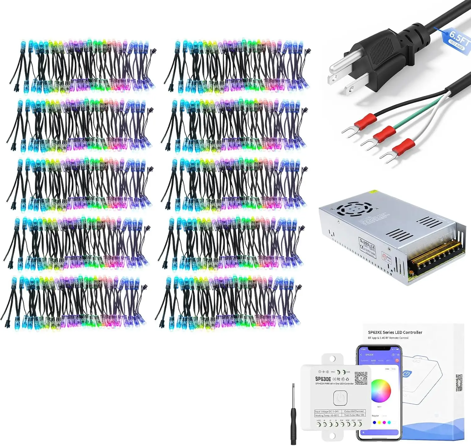 164FT WS2811 Pixel Light Set with Power Supply and Controller