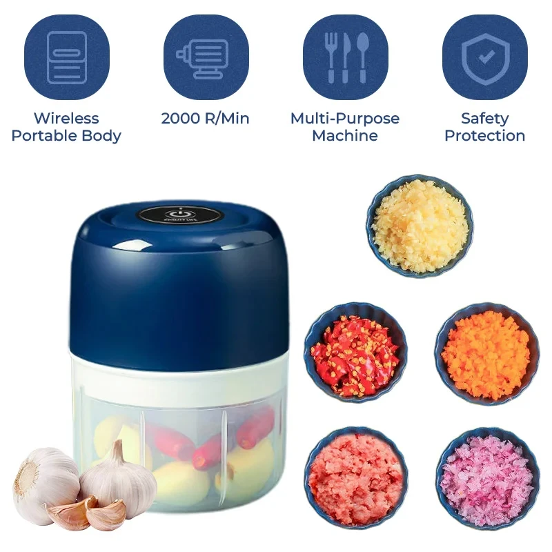 Electric 260ML Garlic Grinder, Meat Grinder, Rechargeable Onion Vegetable Chili Food Grinder, Kitchen Mixer