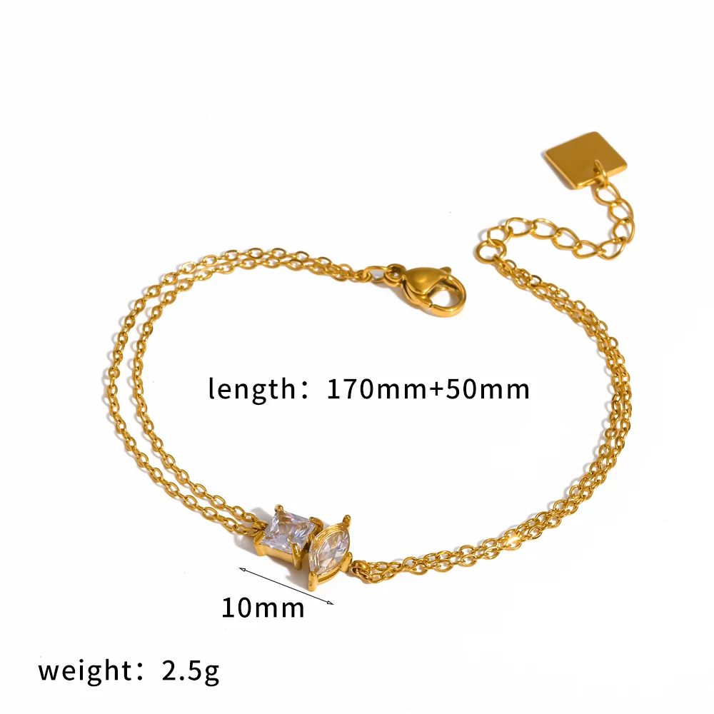 Damen Minimalistisches Herz-Zirkon-Armband 316L Edelstahl 18K Vergoldet Wasserdichtes Handgelenk-Kettenschmuck Geschenk – Detail 6