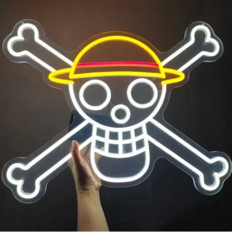 Anime One Piece Neon Sign Skull LED Neon Light Kawaii Skull Art Wall Decor Cartoon Logo Decor Skull Art Decor Night Light Gift