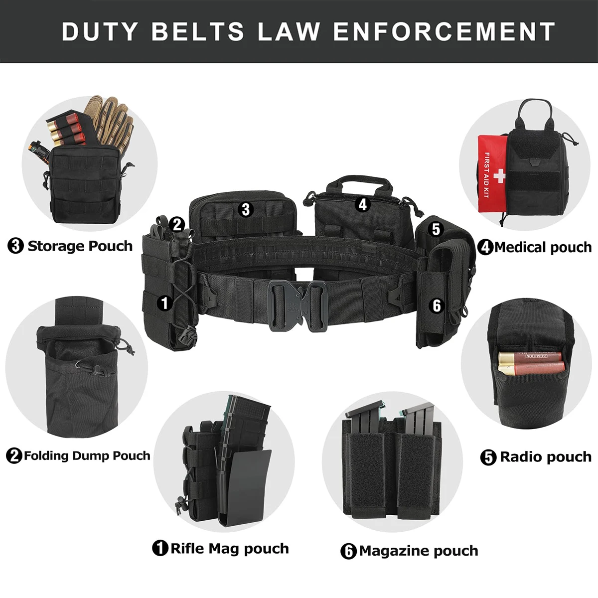 8-Piece Tactical Belt Set Quick Release Multi-Function Combination Duty Belt for Outdoor Hunting Shooting Role Play