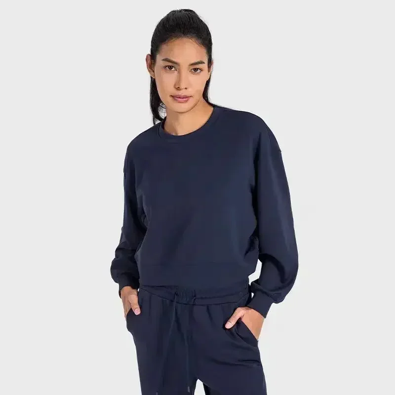 

Lemon Autumn Winter New Soft Waxy Liquid Air Layer Casual Sports Hoodie Women Loose Round Neck Fashion All Sports Long Sleeves