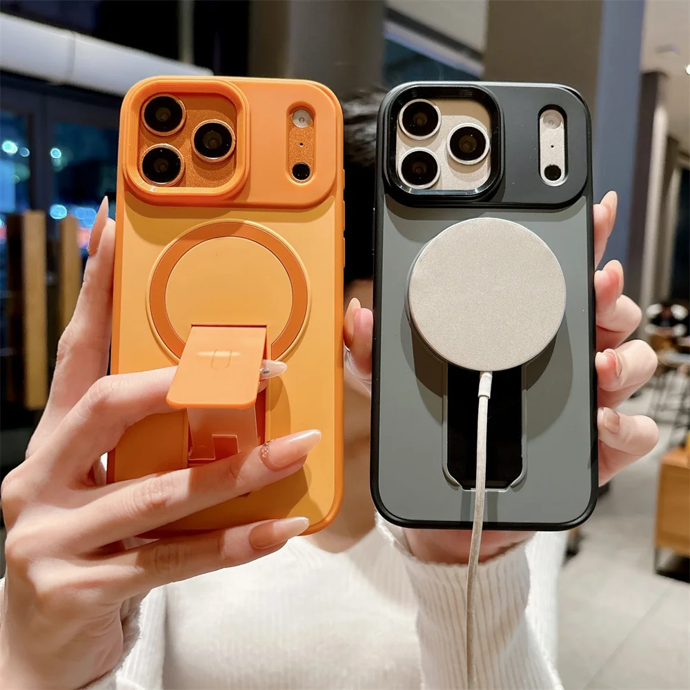 For Magsafe Magnetic Phone Case with Invisible Foldable Kickstand For iPhone 17 Pro Max Air 17e 16e 16 15 14 Plus 13 12 11 Cover