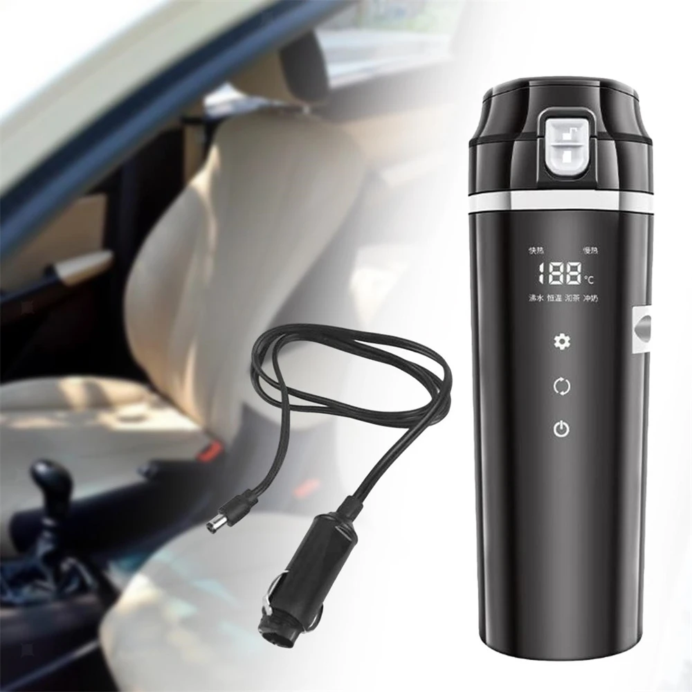 

12V/24V Car Heating Cup Smart Temperature Control Coffee Milk Heated Kettle Stainless Steel Portable Car Heating Cup Thermos Cup