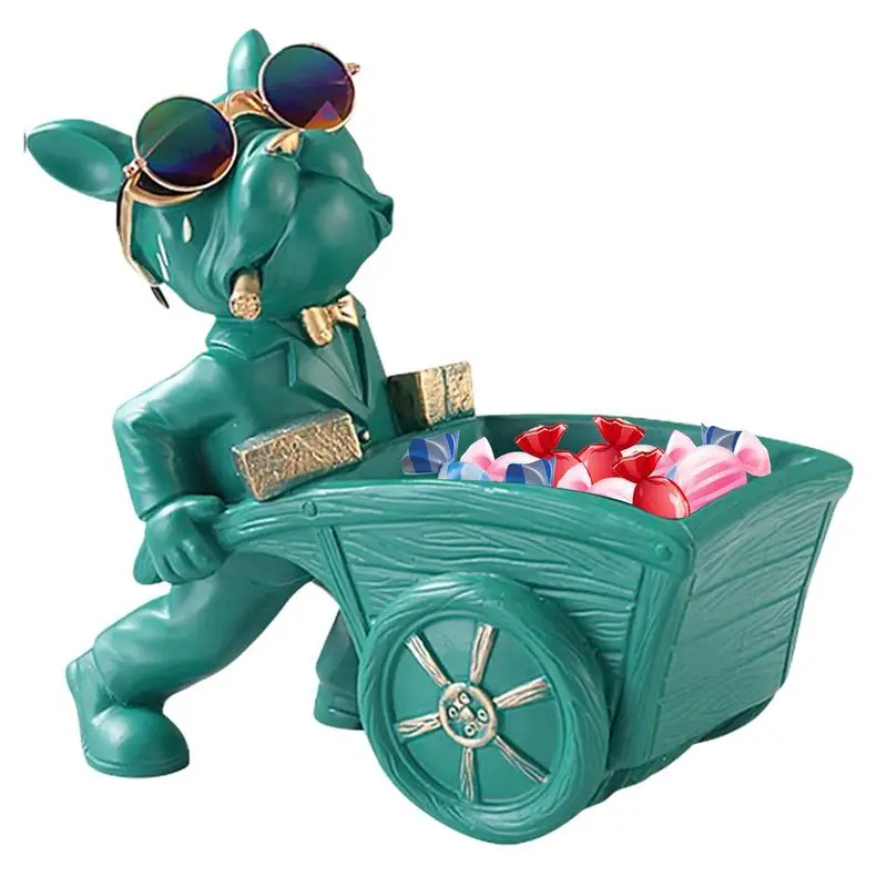 

Dog Candy Bowl Entryway Dog Key Holder Storage Box Decoration Adorable Creative Dog Pulling A Cart Design Statue Storage