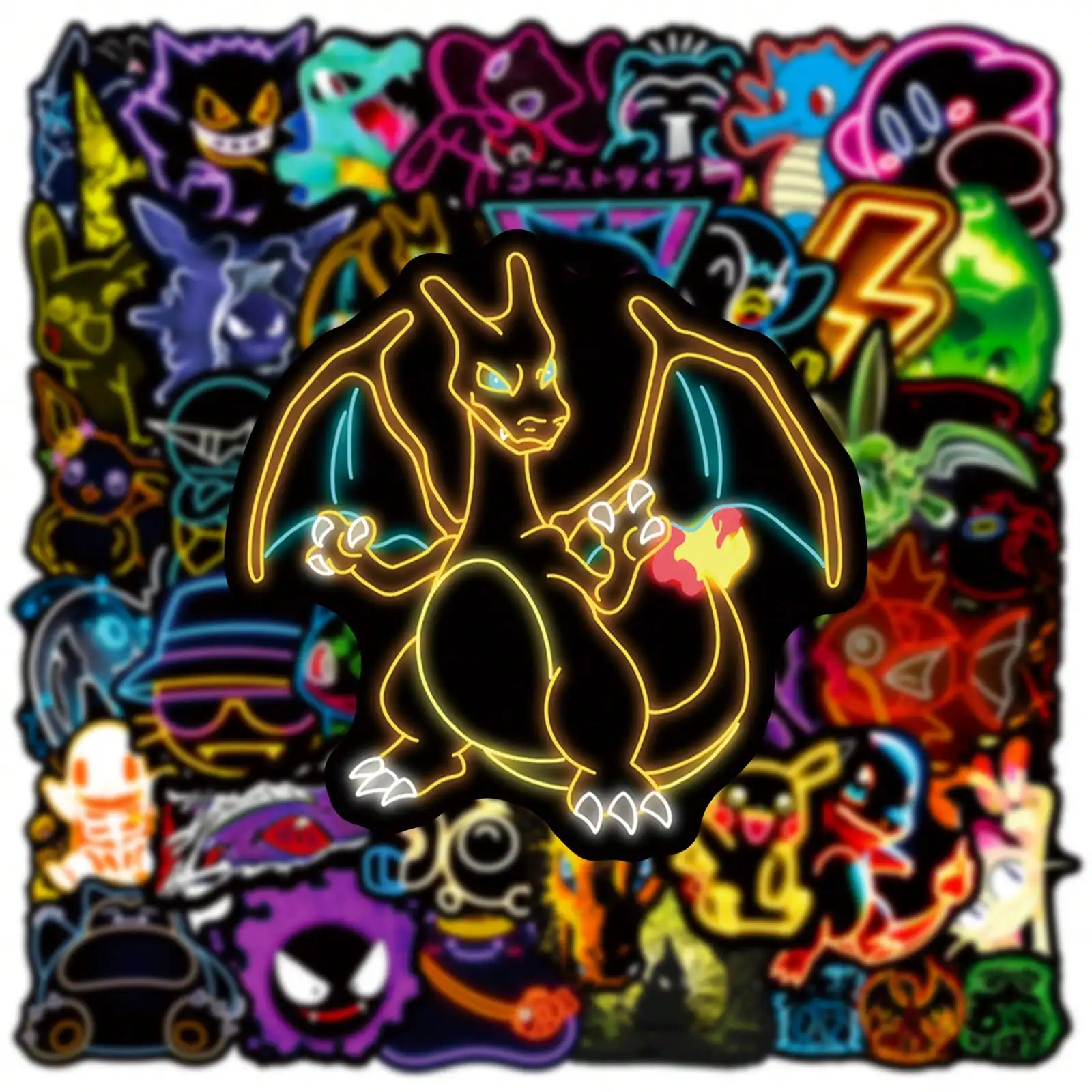 60/100Pcs Neon Pokemon Stickers Pikachu Anime Cartoon Decals Waterproof Vinyl Sticker for Laptop Phone Motorcycle Luggage DIY