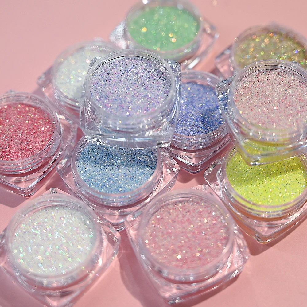 12Colors/Set Nail Art Glitter Sugar Powder Candy Coat Effect Chrome Pigment Dust Sparkly UV Gel Polish Nail Art Decoration Powde