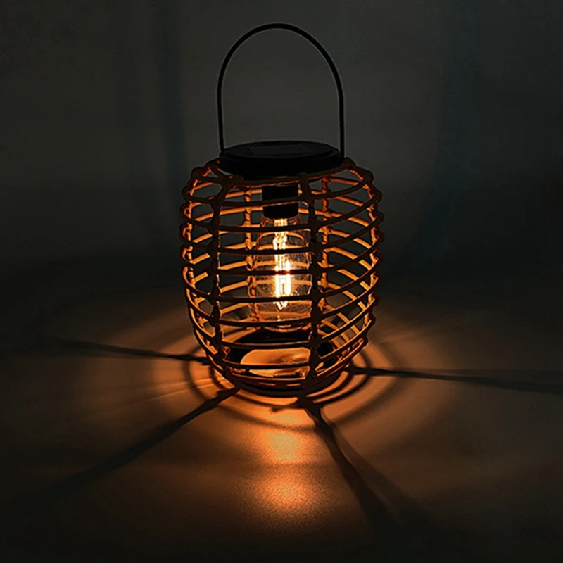 Solar Rattan Hanging Light Iron Rattan Woven Solar Light Yard Decorative Hanging Light