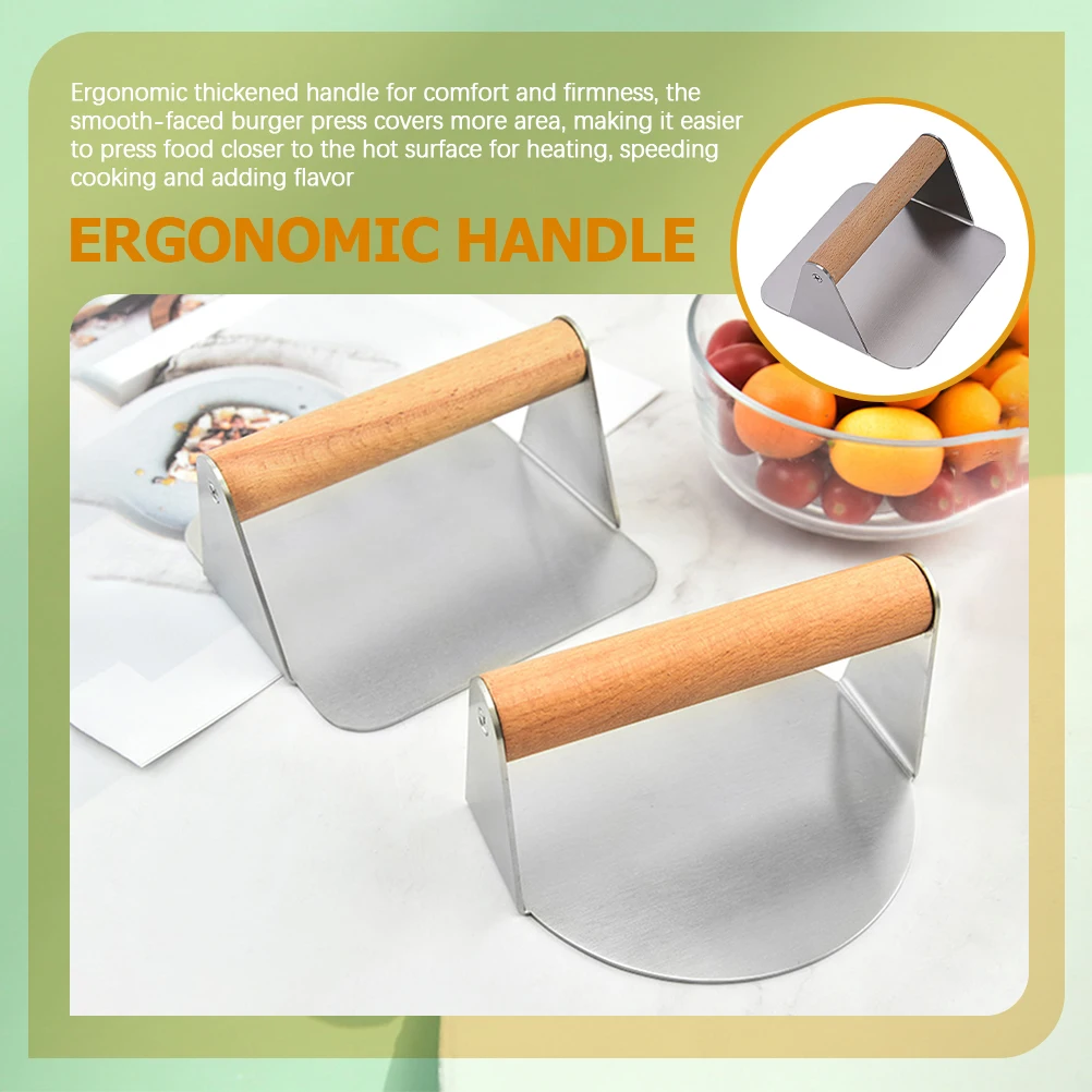 

Square Stainless Steel Burger Presser Patty Pressing Tool Meat Presser Kitchen Gadget Non-Stick Heat Resistant Ergonomic Handle