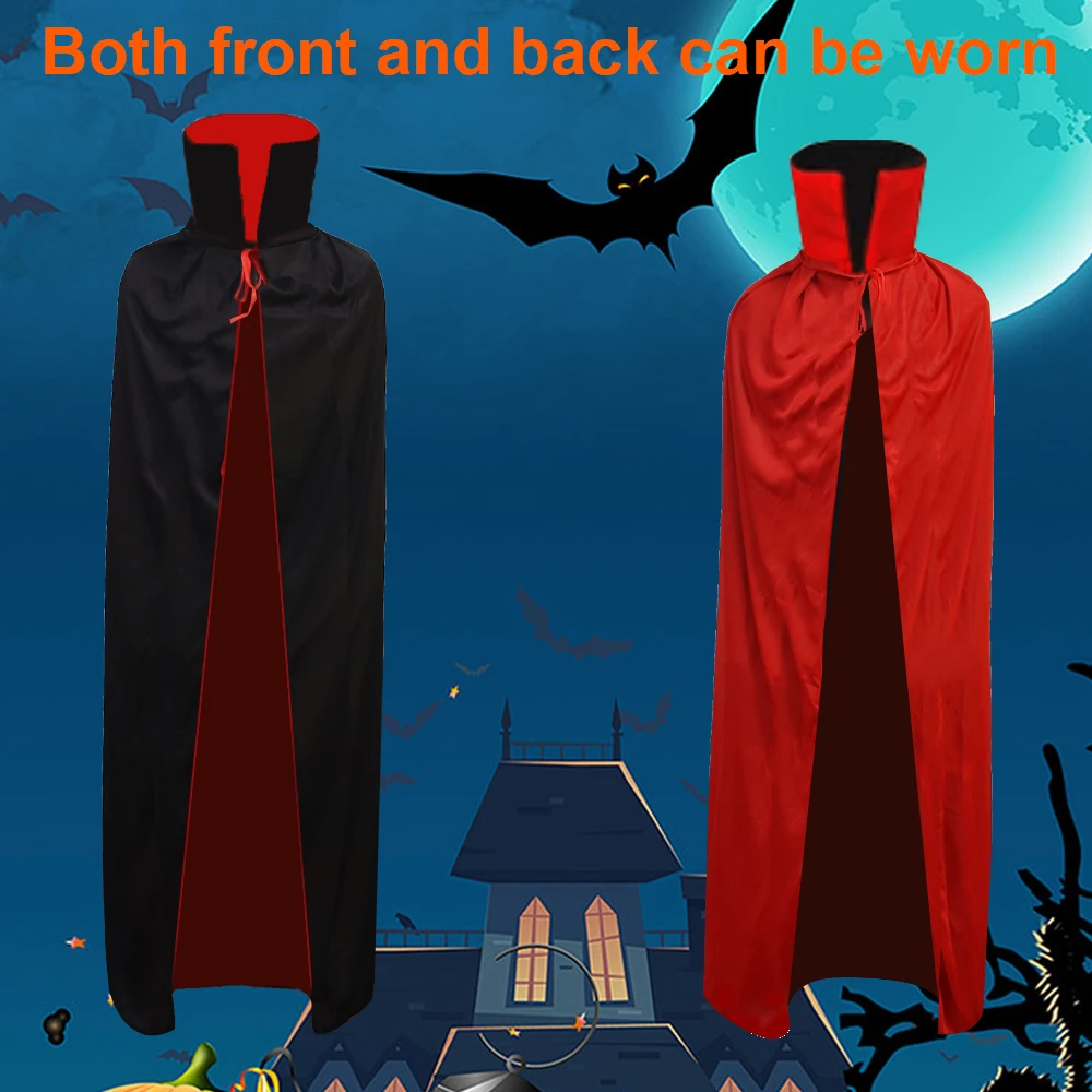 Halloween Women Men Clothes Cosplay Costume Adult Kids Stand Collar Cape Black Red Reversible Cap Vampire Cape Halloween Party