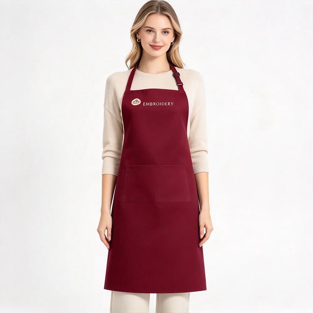 Adjustable Polyester Custom Logo Apron With Pockets For Kitchen Garden Cafe Flower Shop Unisex Staff Work Uniform Apron