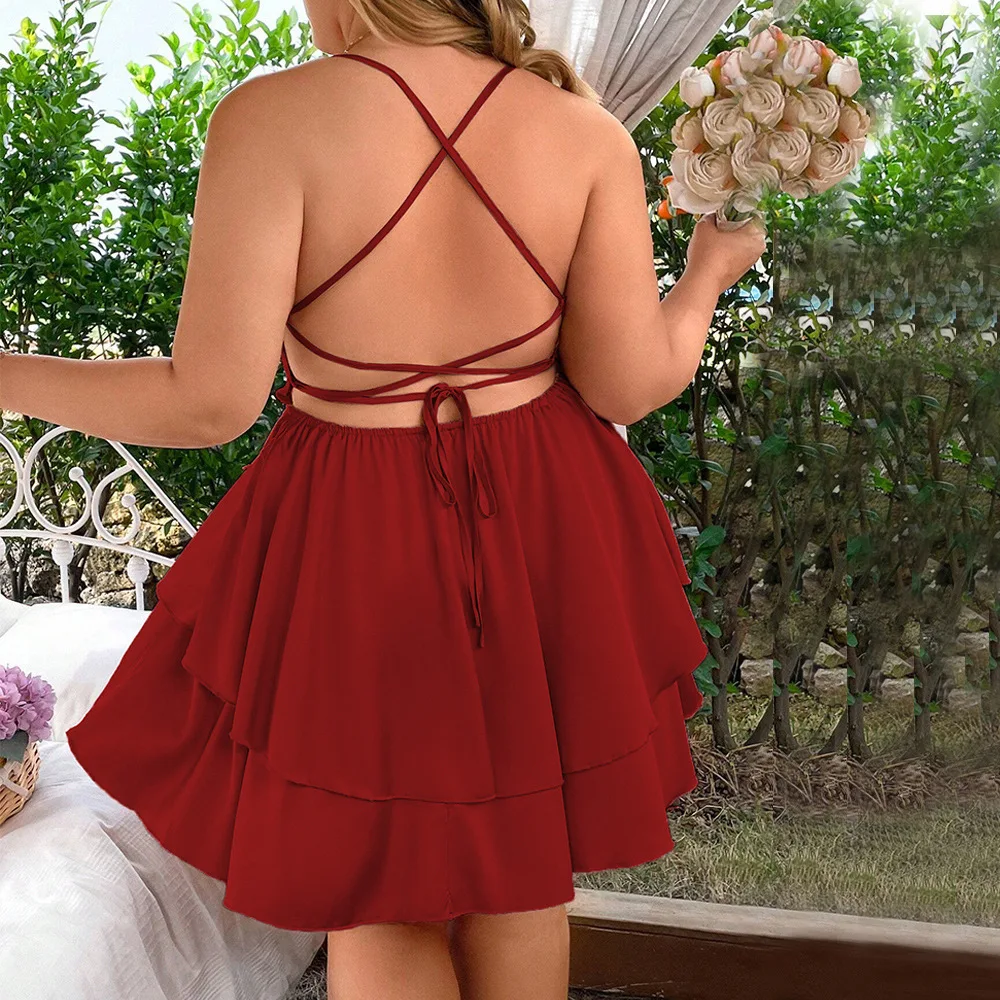 2025 New Women's Plus Size Sexy Backless Strap Casual Vacation Suspender Dress Evening 2025 Party Summer Elegantes Casual Y2k