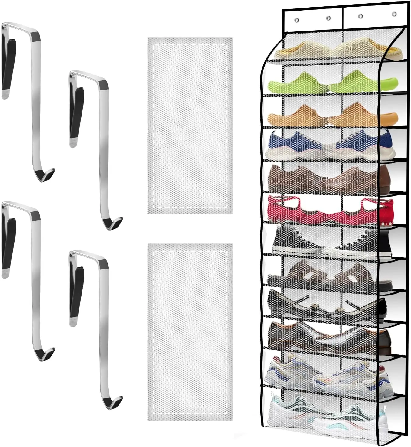 

Over The Door Shoe Organizer with 12 Large Breathable Pockets - Durable Hanging Storage for the Entire Family's Shoes (White)
