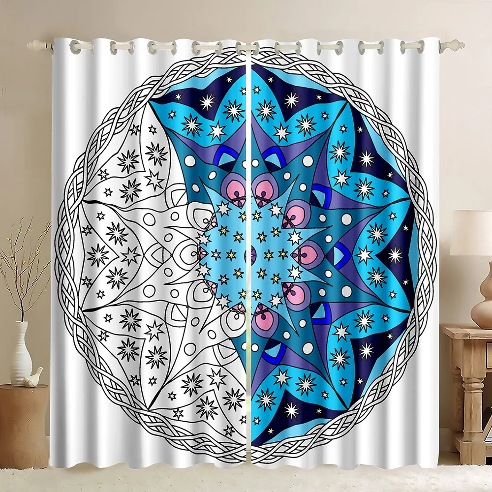 Bohemian Mandala Blackout Curtains,3D Colorful Pattern Print Abstract Texture Mandala Flowers Bohemian Boho Window Curtains