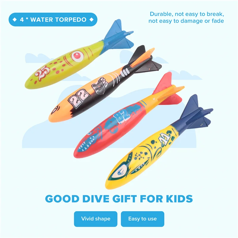 Anelli per immersione subacquea per piscina da 8 pezzi, banditi Torpedo da lancio per immersioni per set regalo per bambini. Addestramento alla immersione per l'apprendimento