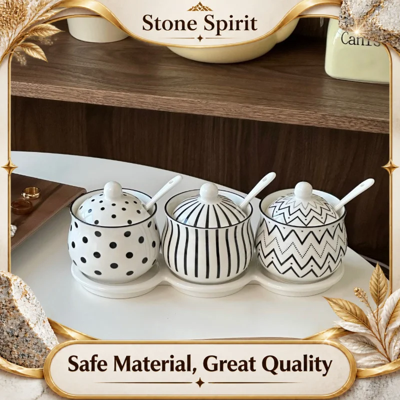Kitchen Spice Jar Set with Tray 27cm, Seasoning Container with Lid for Salt Pepper, Storage Organizer Canister, Home Table Decor