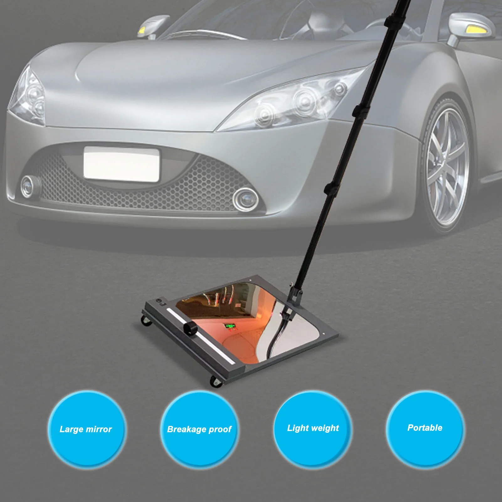 Telescoping Mirror 2X Portable Rectangular Telescopic Inspection Mirror 1100mm with  Wheel for Technicians for Hotel