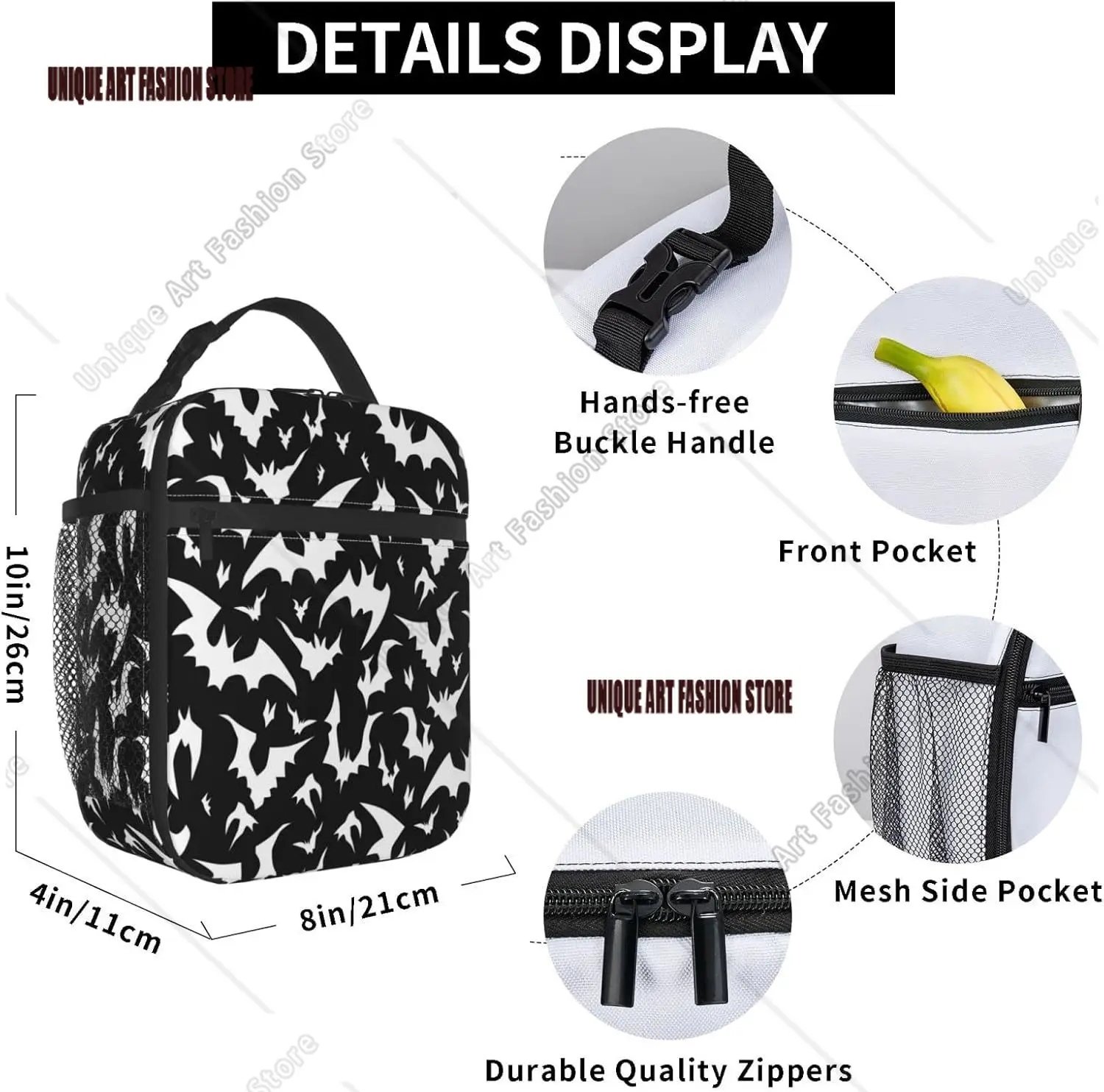 Bolsa de almuerzo portátil con diseño de murciélago de Halloween, fiambrera aislada, bolsas reutilizables para mujeres, hombres, trabajo, Picnic, Camping